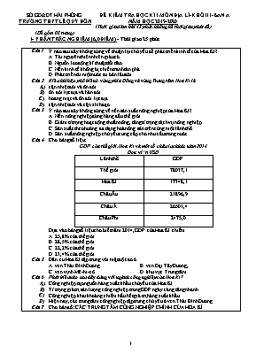 Đề kiểm tra học kì I môn Địa lý Lớp 11 - Ban A - Năm học 2019-2020 - Trường THPT Lê Quý Đôn (Có đáp án)